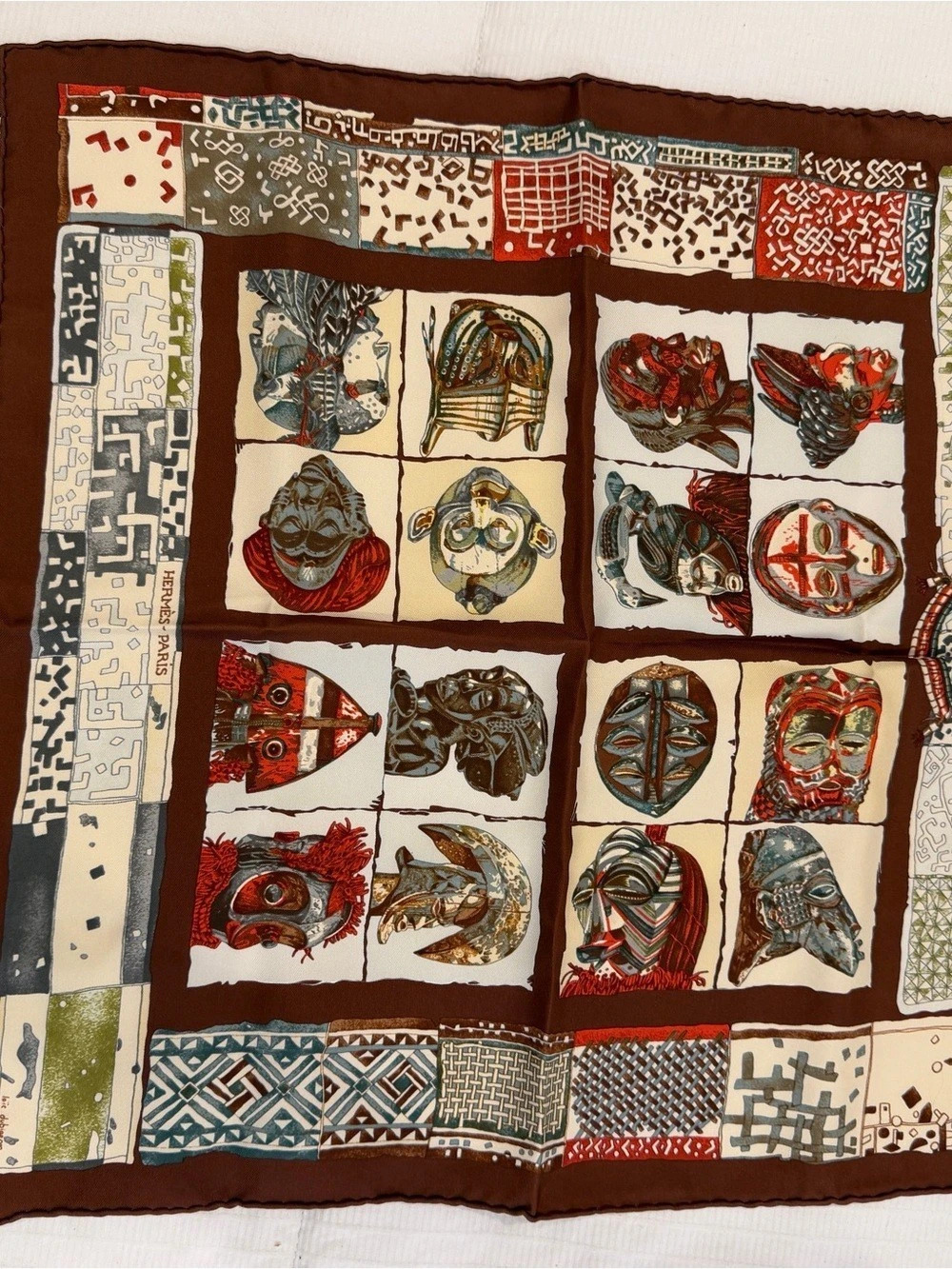 Hermès Kachinas Silk Scarf Brown & Red